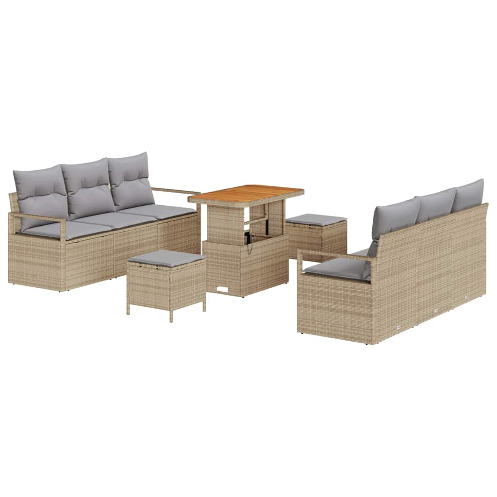 Tuinbankenset met kussen 9 pcs Beige poly rattan is nu te koop bij PeponiXL, paradijselijk wonen!