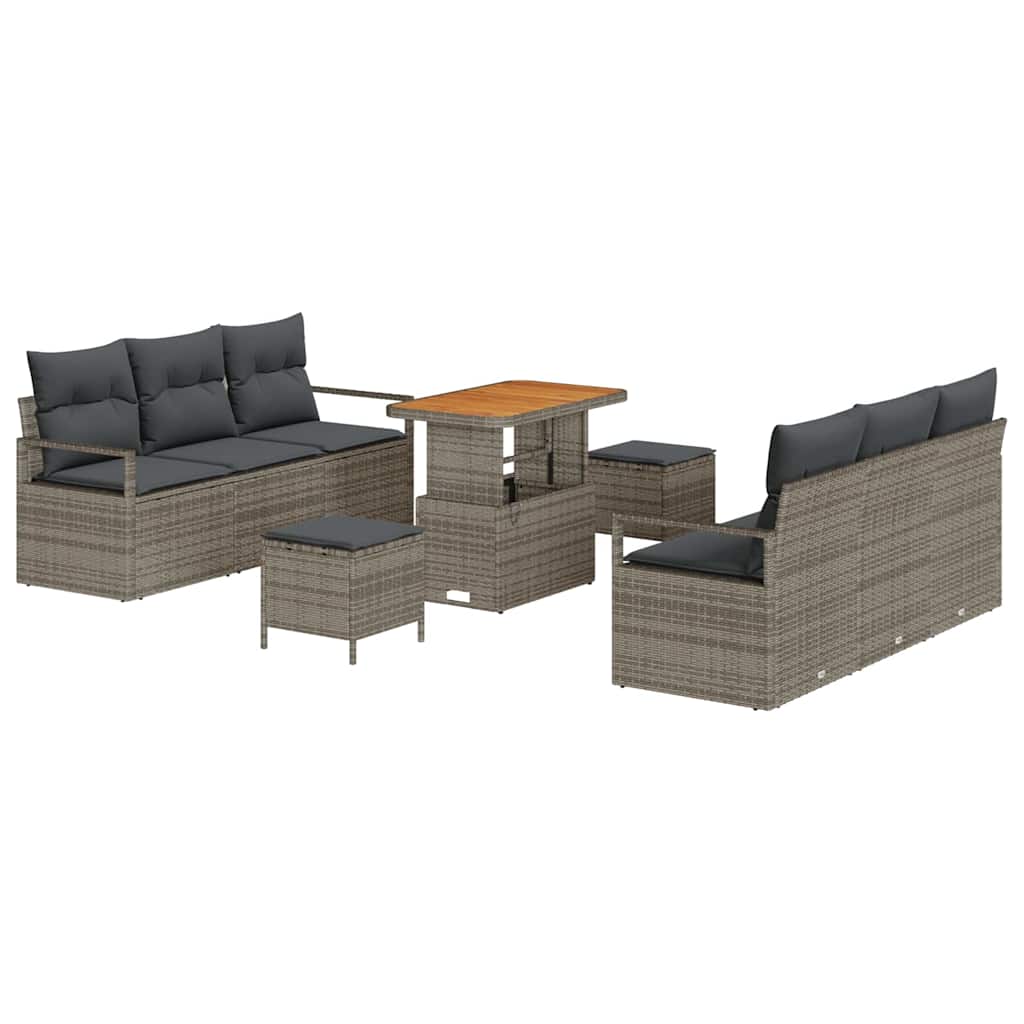 Tuinbankenset met kussen 9 pcs Grijs poly rattan is nu te koop bij PeponiXL, paradijselijk wonen!