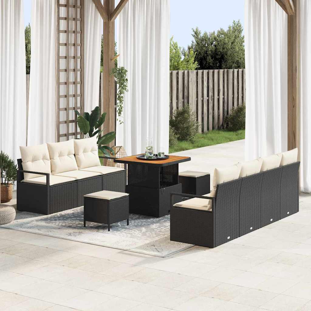 Tuinbankenset met kussen 10 pcs Zwart poly rattan is nu te koop bij PeponiXL, paradijselijk wonen!