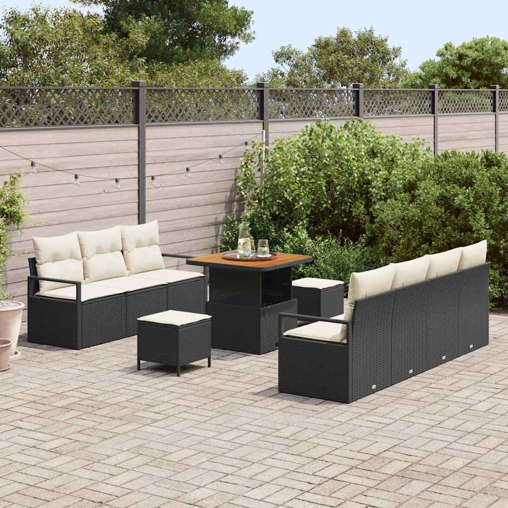 Tuinbankenset met kussen 10 pcs Zwart poly rattan is nu te koop bij PeponiXL, paradijselijk wonen!