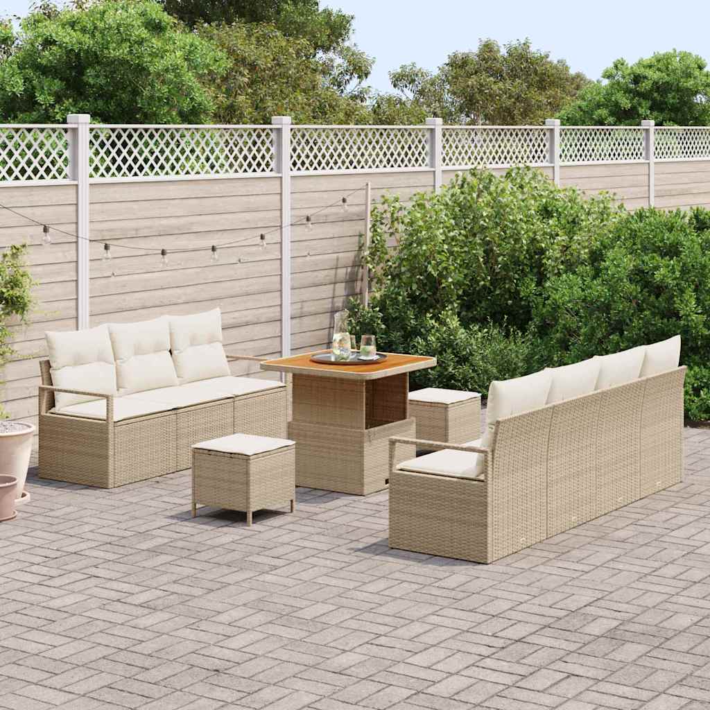 Tuinbankenset met kussen 10 pcs Beige poly rattan
