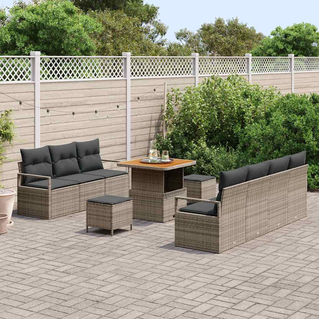 Tuinbankenset met kussen 10 pcs Grijs poly rattan is nu te koop bij PeponiXL, paradijselijk wonen!