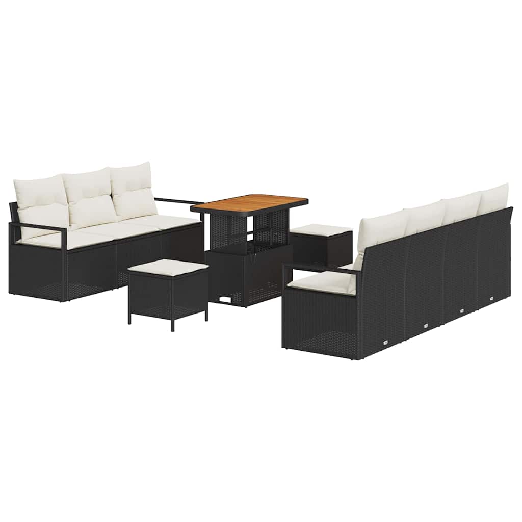 Tuinbankenset met kussen 10 pcs Zwart poly rattan is nu te koop bij PeponiXL, paradijselijk wonen!