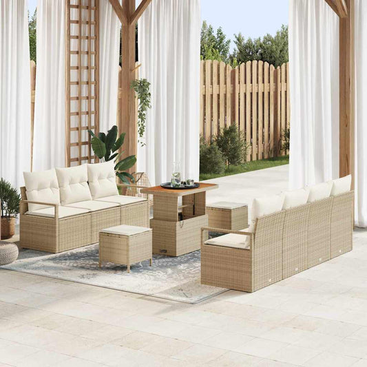 Tuinbankenset met kussen 10 pcs Beige poly rattan is nu te koop bij PeponiXL, paradijselijk wonen!