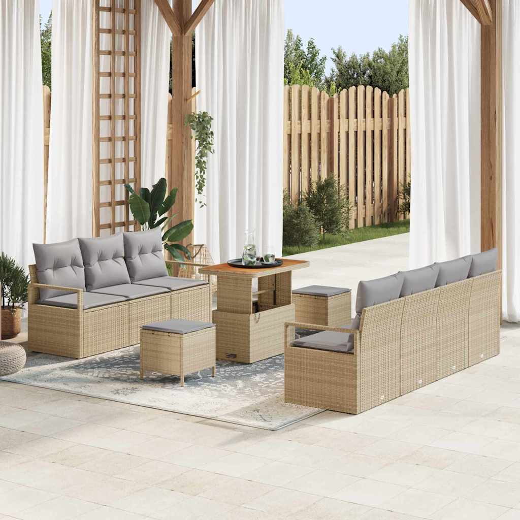 Tuinbankenset met kussen 10 pcs Beige poly rattan is nu te koop bij PeponiXL, paradijselijk wonen!