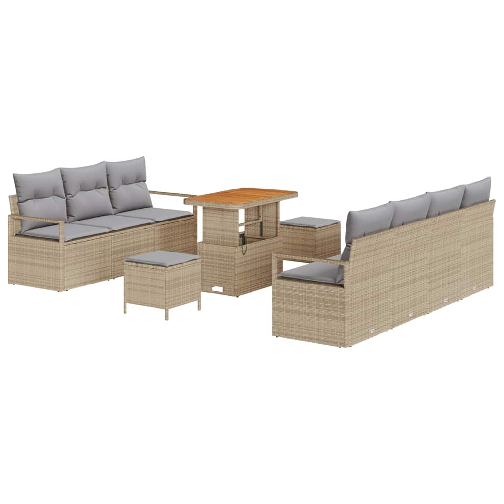 Tuinbankenset met kussen 10 pcs Beige poly rattan is nu te koop bij PeponiXL, paradijselijk wonen!