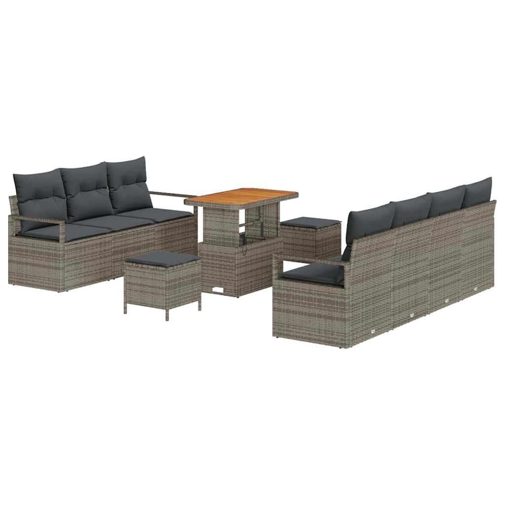 Tuinbankenset met kussen 10 pcs Grijs poly rattan is nu te koop bij PeponiXL, paradijselijk wonen!