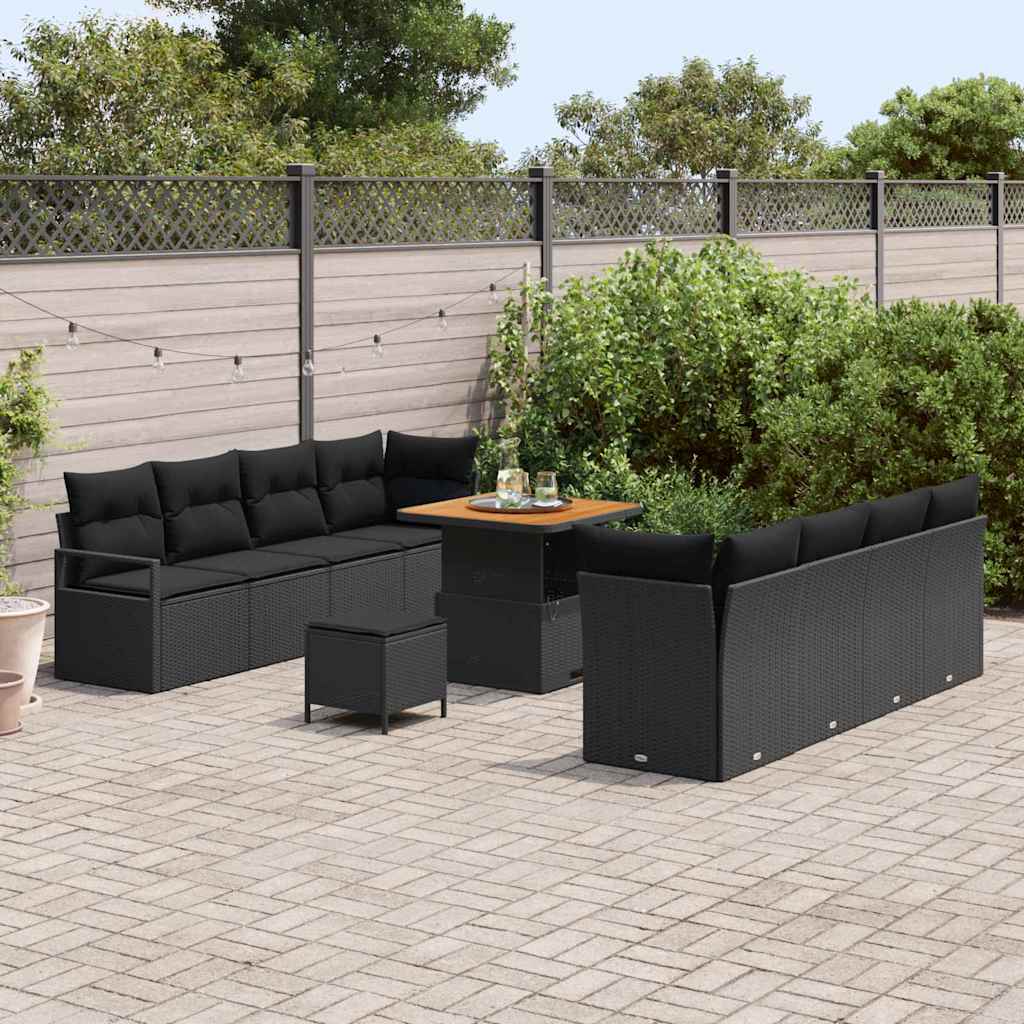 Tuinbankenset met kussen 11 pcs Zwart poly rattan is nu te koop bij PeponiXL, paradijselijk wonen!