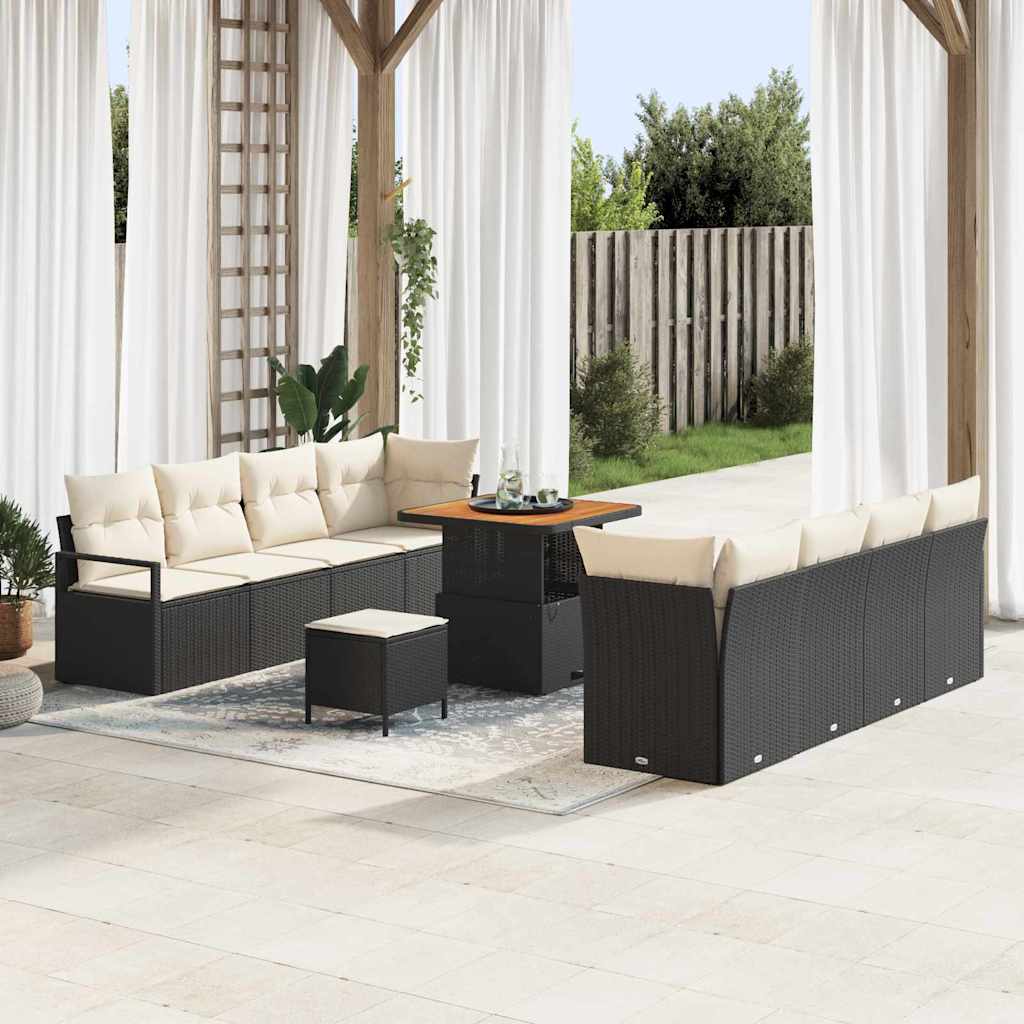 Tuinbankenset met kussen 11 pcs Zwart poly rattan is nu te koop bij PeponiXL, paradijselijk wonen!