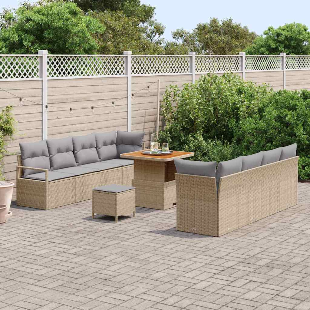 Tuinbankenset met kussen 11 pcs Beige poly rattan is nu te koop bij PeponiXL, paradijselijk wonen!