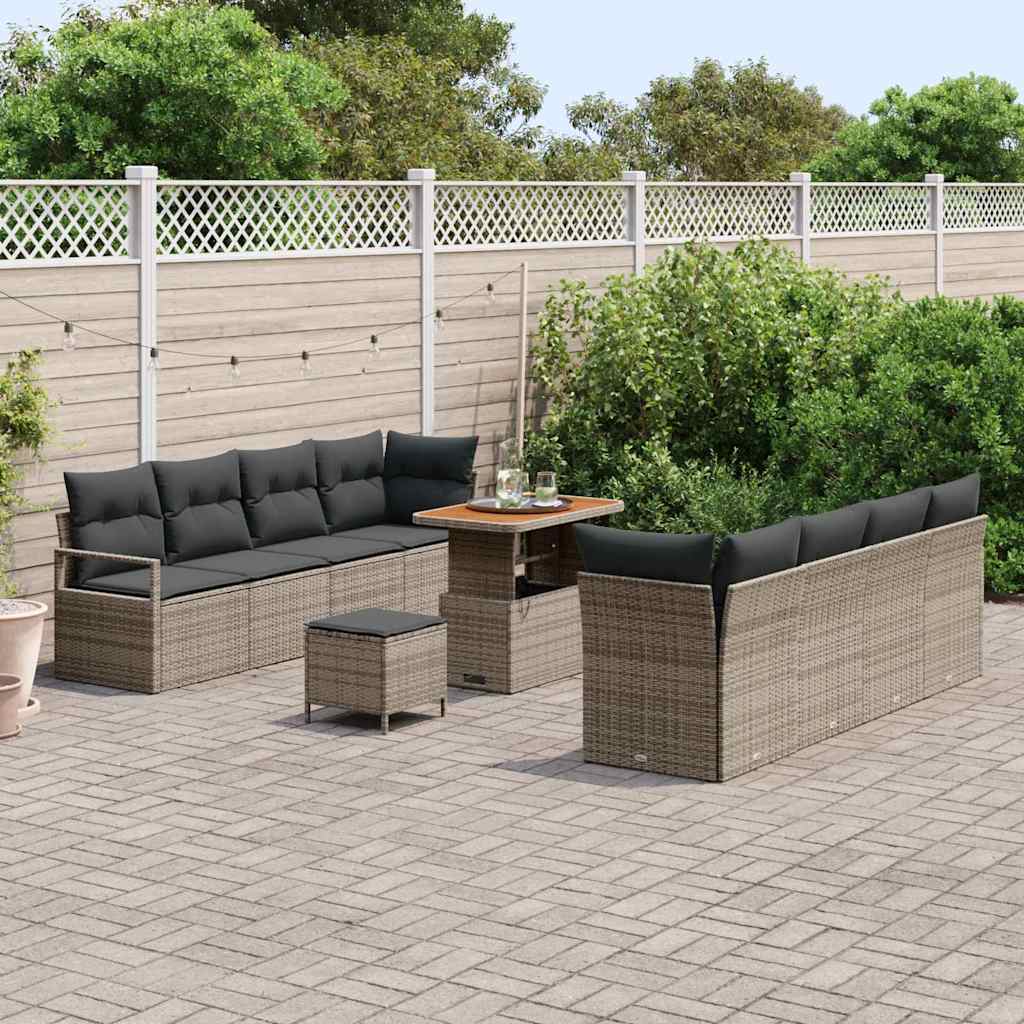 Tuinbankenset met kussen 11 pcs Grijs poly rattan is nu te koop bij PeponiXL, paradijselijk wonen!
