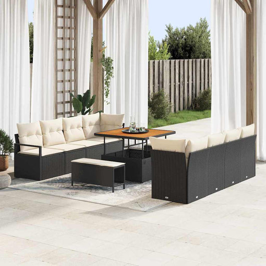 Tuinbankenset met kussen 11 pcs Zwart poly rattan is nu te koop bij PeponiXL, paradijselijk wonen!