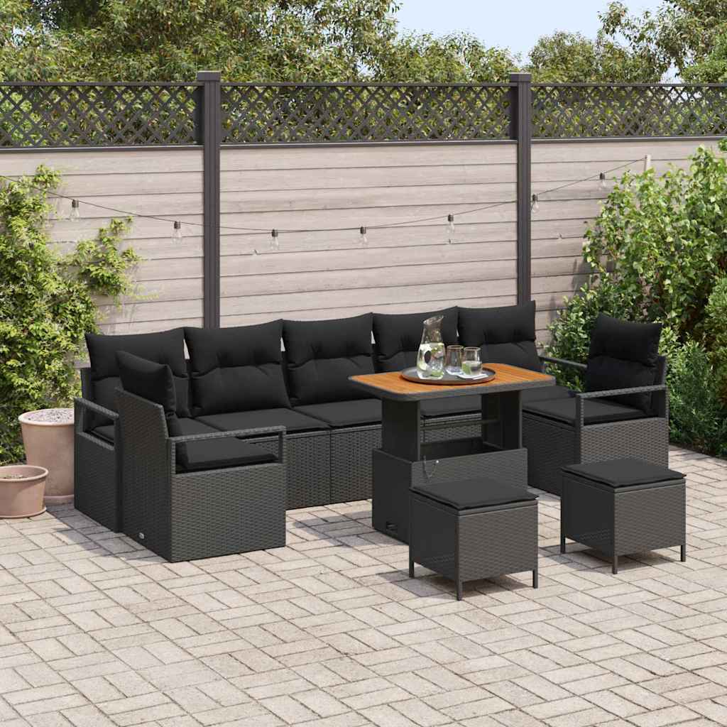 Tuinbankenset met kussen 10 pcs Zwart poly rattan is nu te koop bij PeponiXL, paradijselijk wonen!