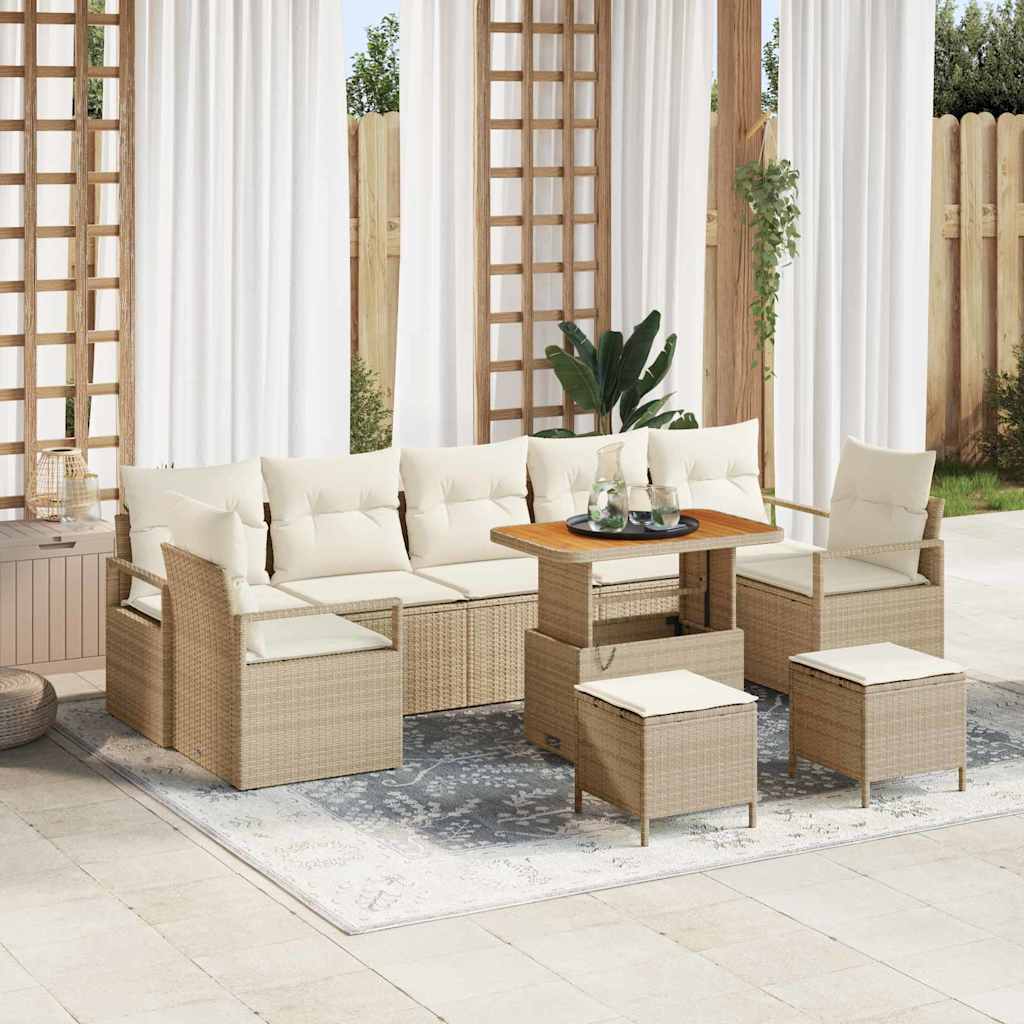 Tuinbankenset met kussen 10 pcs Beige poly rattan is nu te koop bij PeponiXL, paradijselijk wonen!