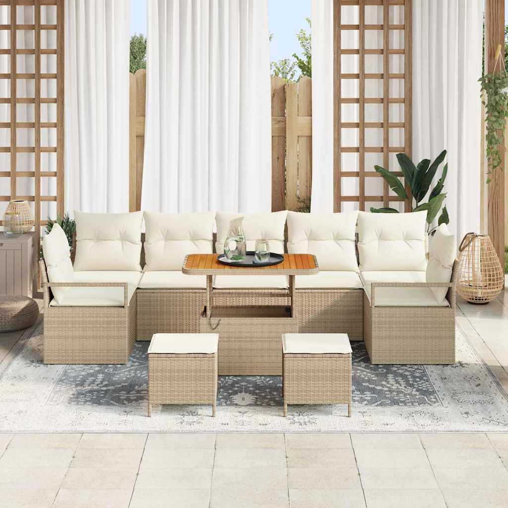 Tuinbankenset met kussen 10 pcs Beige poly rattan is nu te koop bij PeponiXL, paradijselijk wonen!