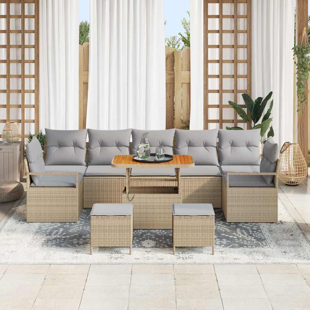 Tuinbankenset met kussen 10 pcs Beige poly rattan is nu te koop bij PeponiXL, paradijselijk wonen!