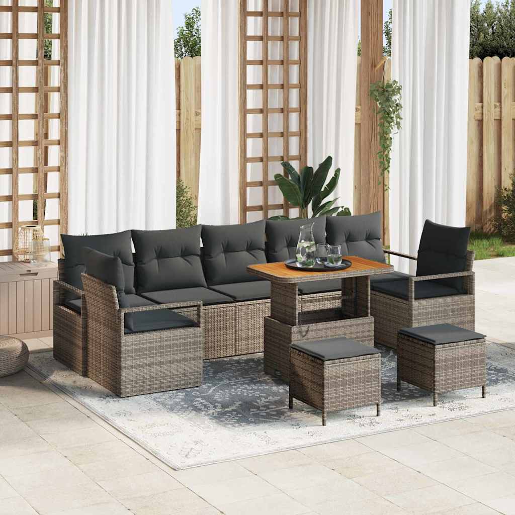 Tuinbankenset met kussen 10 pcs Grijs poly rattan is nu te koop bij PeponiXL, paradijselijk wonen!