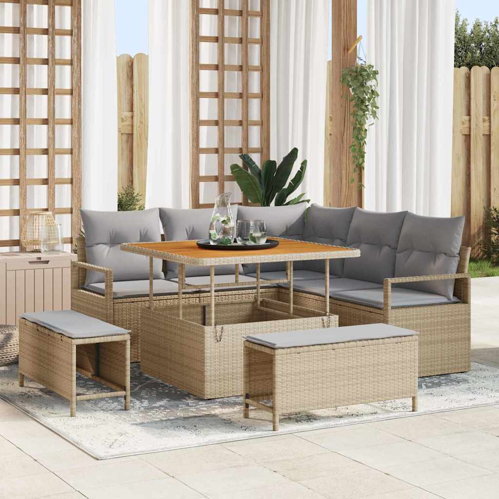 Tuinbankenset met kussen 8 pcs Beige poly rattan is nu te koop bij PeponiXL, paradijselijk wonen!