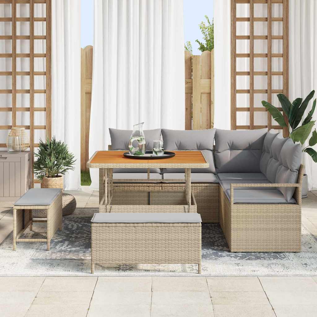 Tuinbankenset met kussen 8 pcs Beige poly rattan is nu te koop bij PeponiXL, paradijselijk wonen!