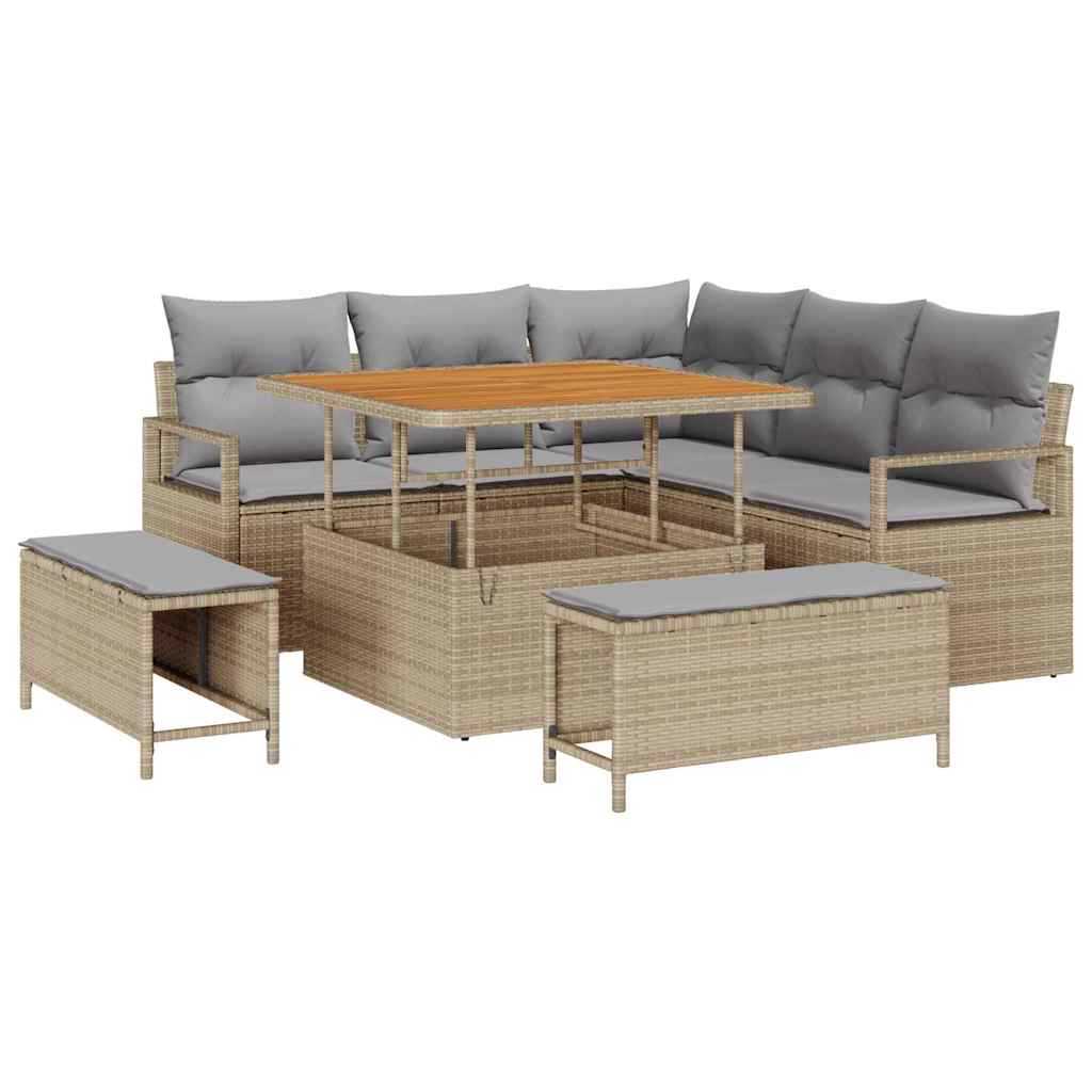 Tuinbankenset met kussen 8 pcs Beige poly rattan is nu te koop bij PeponiXL, paradijselijk wonen!