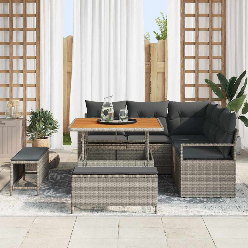 Tuinbankenset met kussen 8 pcs Grijs poly rattan is nu te koop bij PeponiXL, paradijselijk wonen!