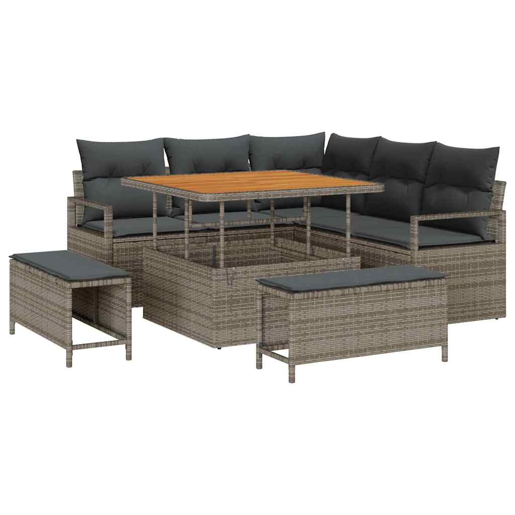 Tuinbankenset met kussen 8 pcs Grijs poly rattan is nu te koop bij PeponiXL, paradijselijk wonen!