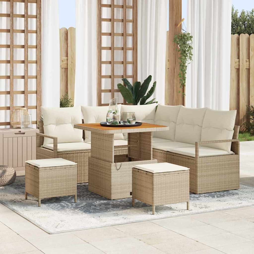 Tuinbankenset met kussen 8 pcs Beige poly rattan