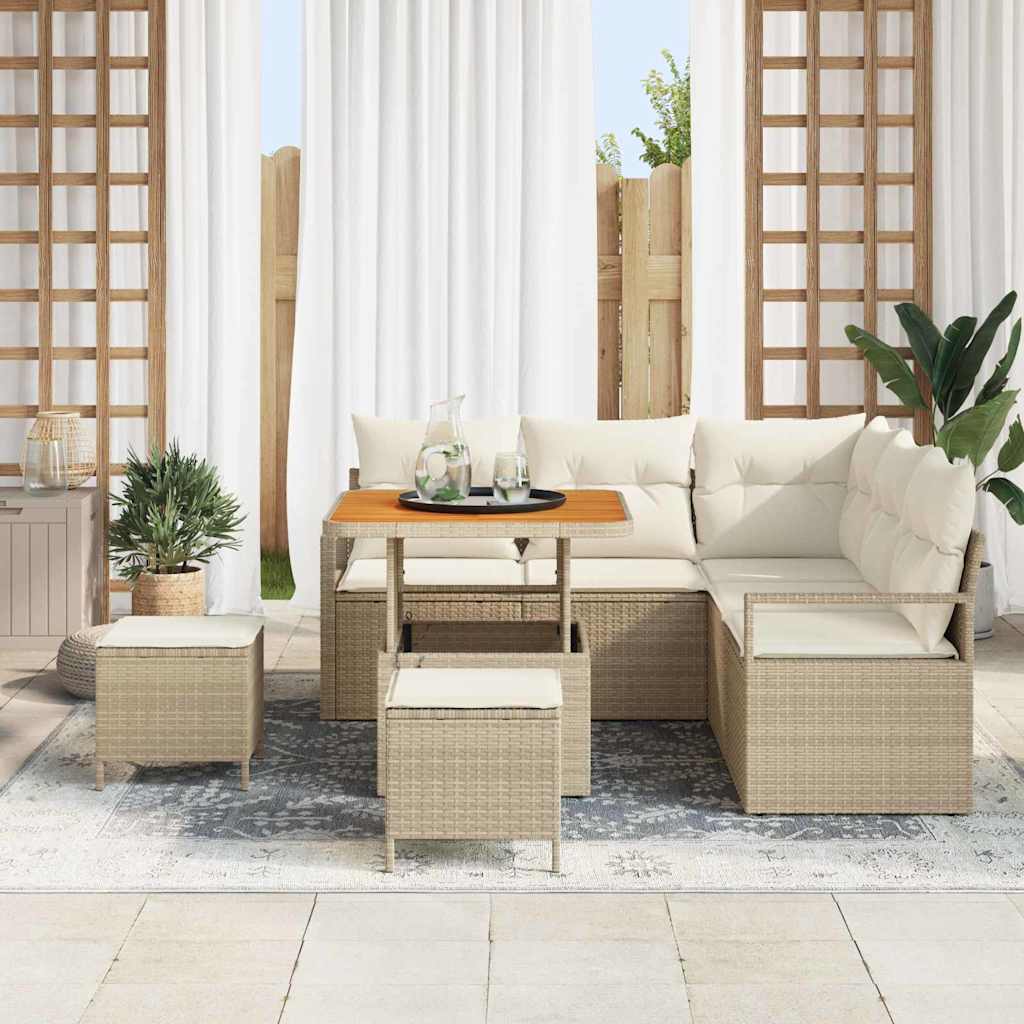 Tuinbankenset met kussen 8 pcs Beige poly rattan