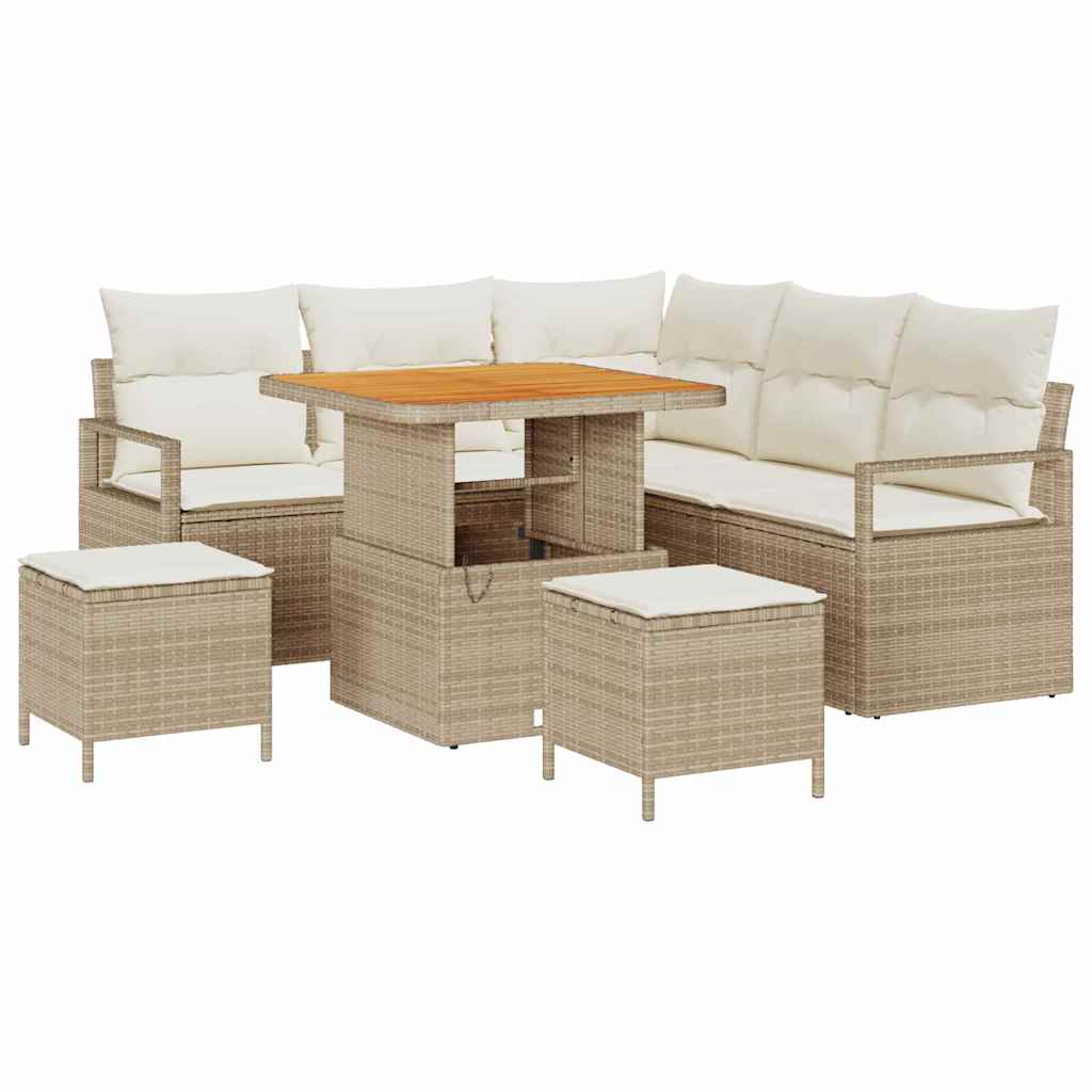 Tuinbankenset met kussen 8 pcs Beige poly rattan