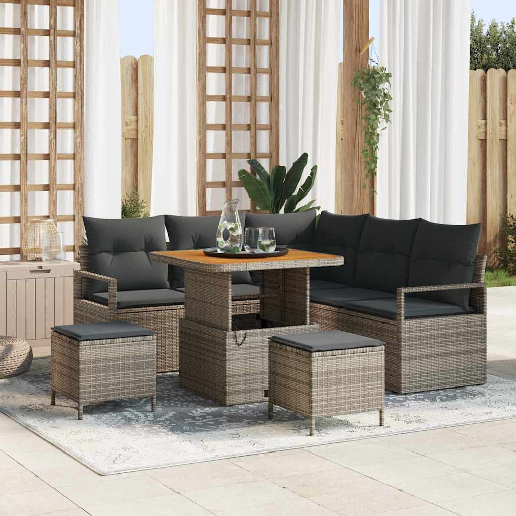 Tuinbankenset met kussen 8 pcs Grijs poly rattan is nu te koop bij PeponiXL, paradijselijk wonen!