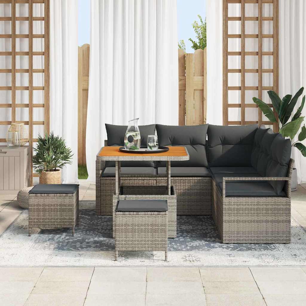 Tuinbankenset met kussen 8 pcs Grijs poly rattan is nu te koop bij PeponiXL, paradijselijk wonen!