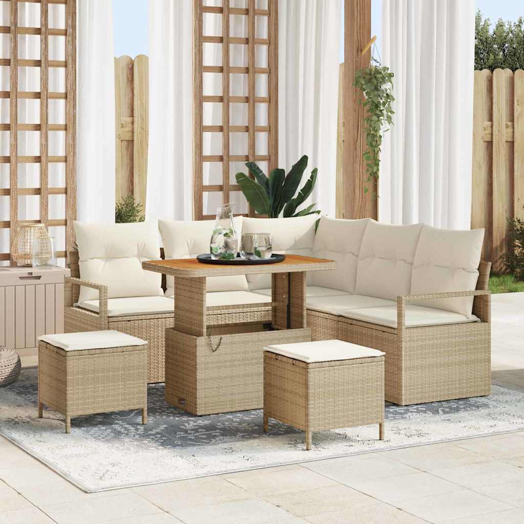Tuinbankenset met kussen 8 pcs Beige poly rattan