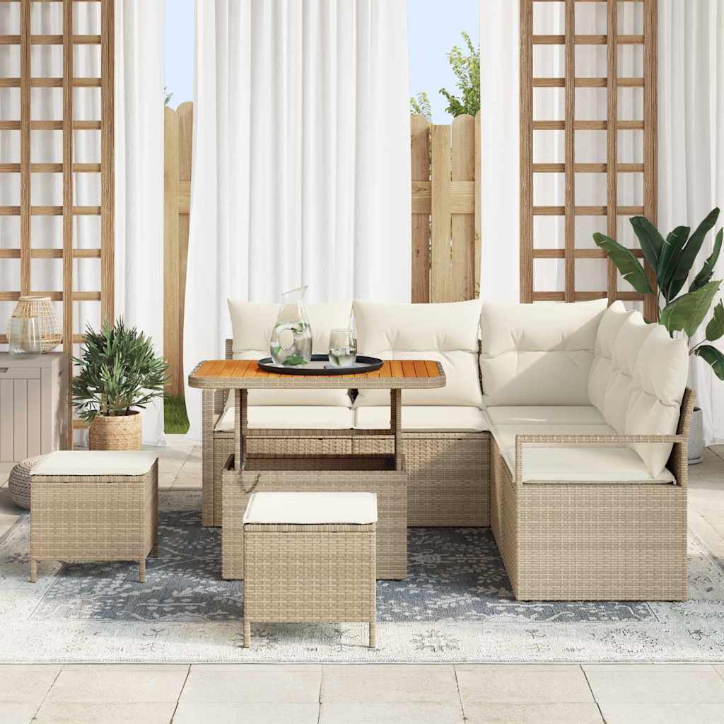Tuinbankenset met kussen 8 pcs Beige poly rattan