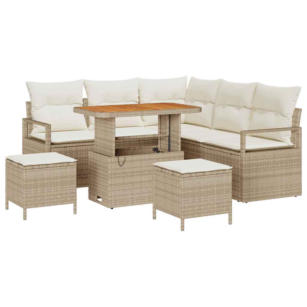 Tuinbankenset met kussen 8 pcs Beige poly rattan