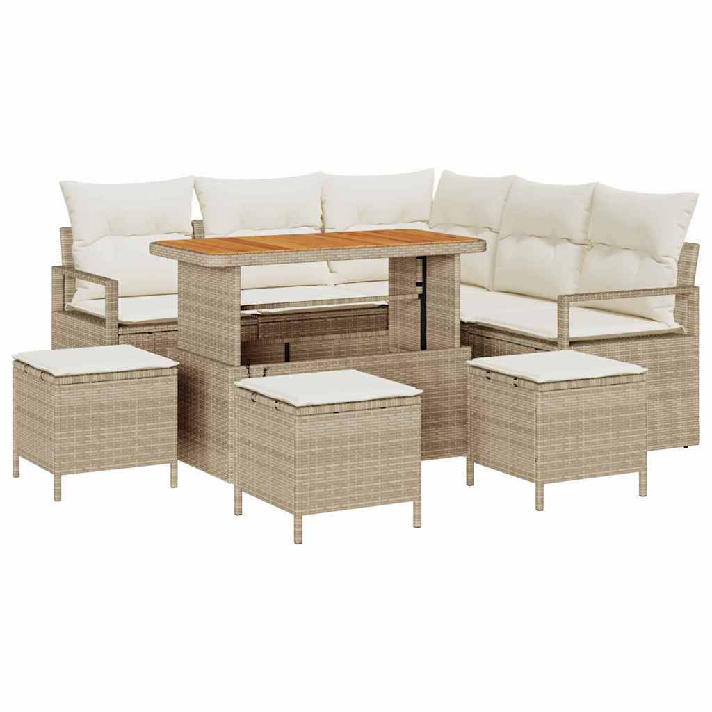 Tuinbankenset met kussen 9 pcs Beige poly rattan