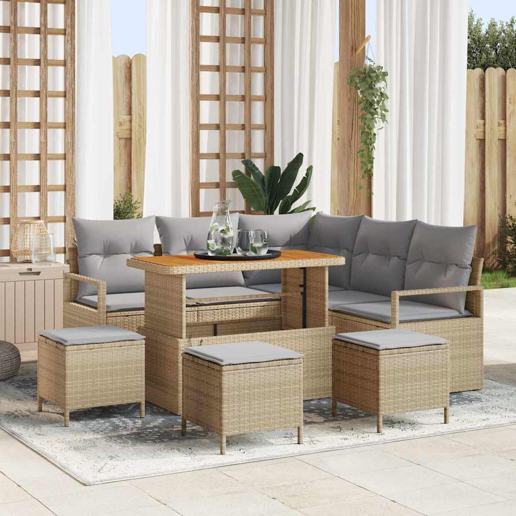 Tuinbankenset met kussen 9 pcs Beige poly rattan is nu te koop bij PeponiXL, paradijselijk wonen!