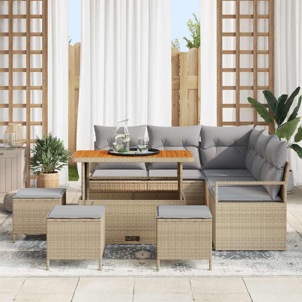 Tuinbankenset met kussen 9 pcs Beige poly rattan is nu te koop bij PeponiXL, paradijselijk wonen!