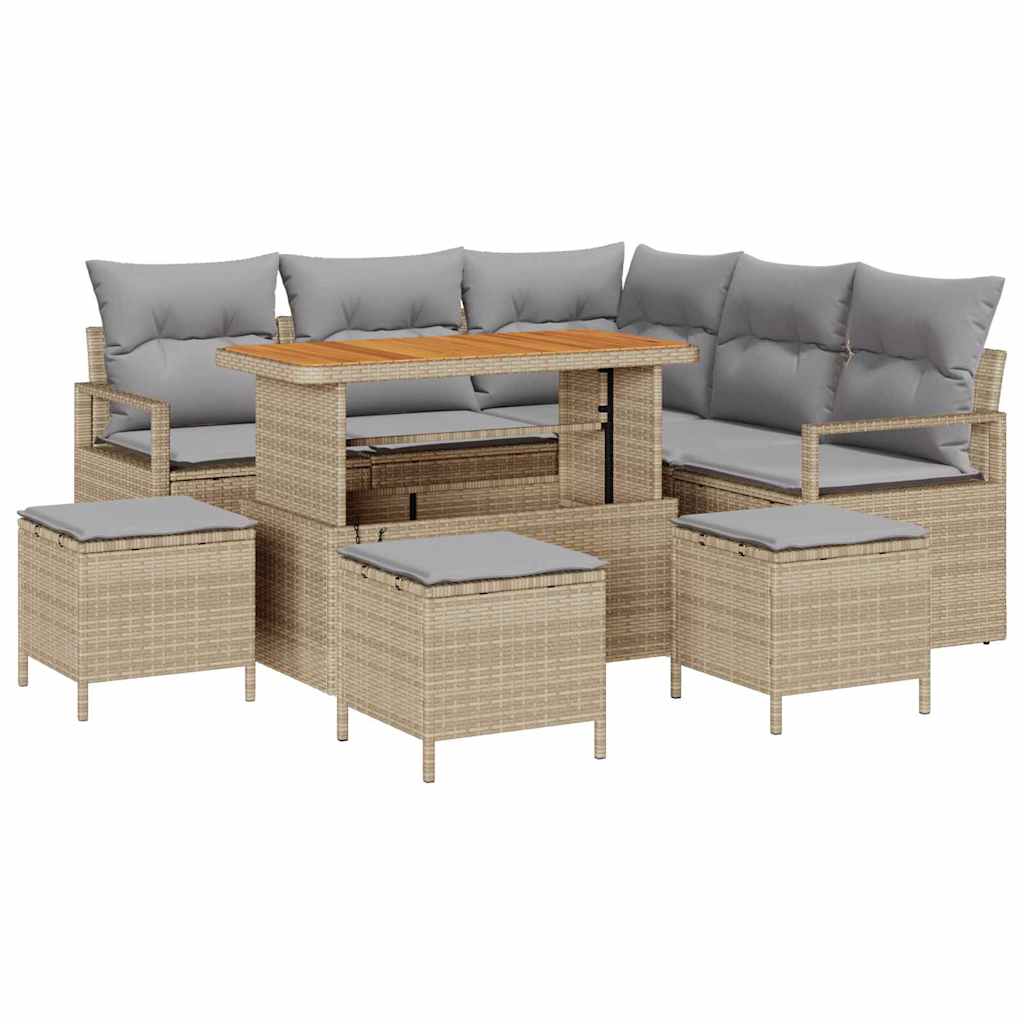 Tuinbankenset met kussen 9 pcs Beige poly rattan is nu te koop bij PeponiXL, paradijselijk wonen!