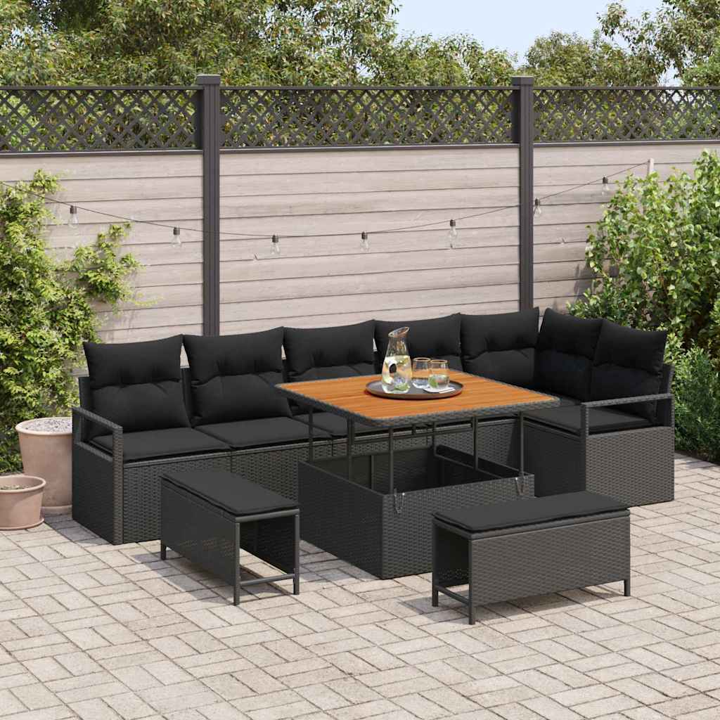 Tuin Sofa Set met kussen 9 pcs Zwart Poly riet is nu te koop bij PeponiXL, paradijselijk wonen!