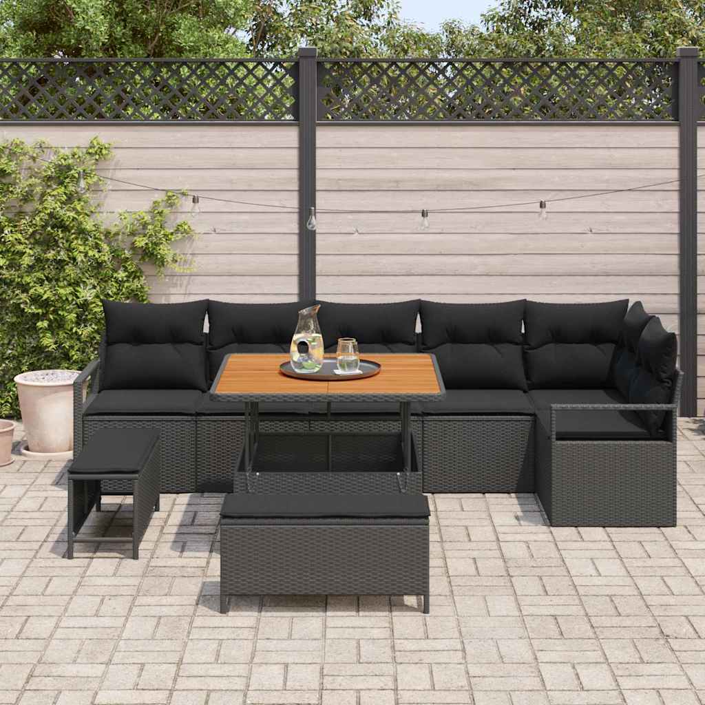 Tuin Sofa Set met kussen 9 pcs Zwart Poly riet is nu te koop bij PeponiXL, paradijselijk wonen!