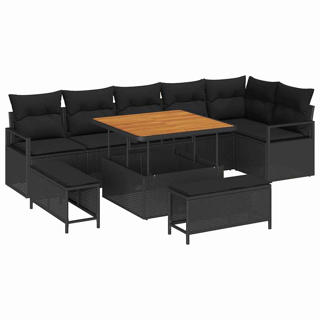Tuin Sofa Set met kussen 9 pcs Zwart Poly riet is nu te koop bij PeponiXL, paradijselijk wonen!