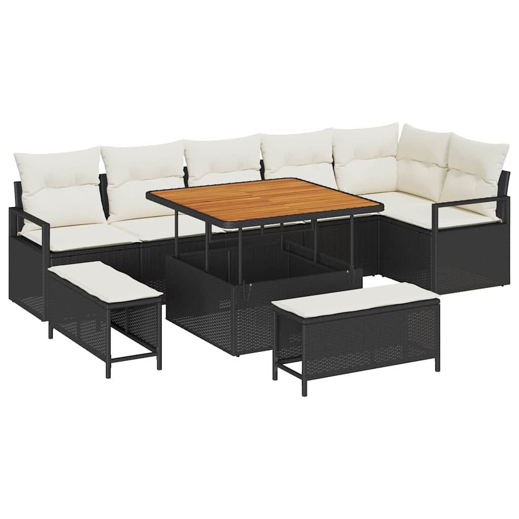 Tuin Sofa Set met kussen 9 pcs Zwart Poly riet is nu te koop bij PeponiXL, paradijselijk wonen!
