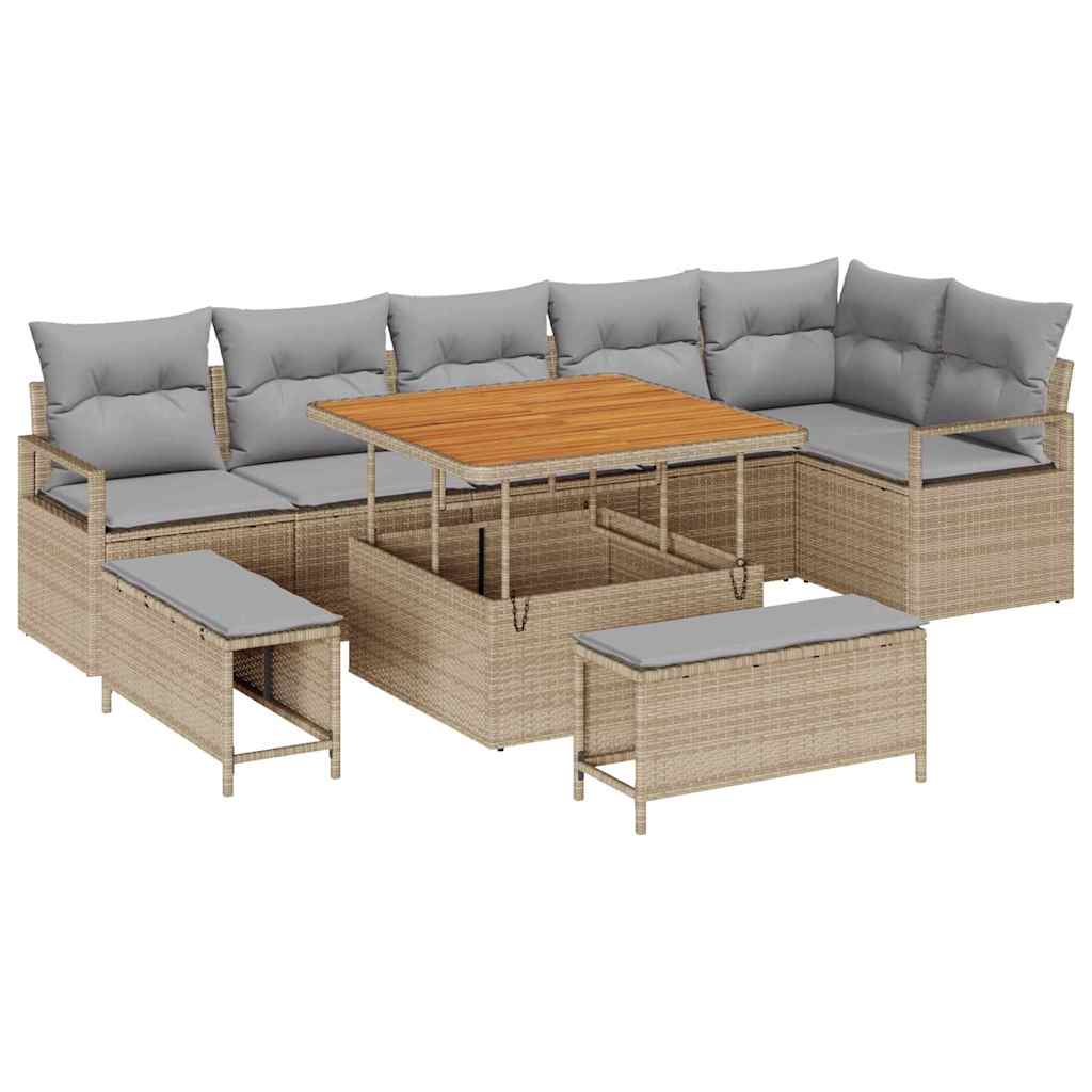 Tuin Sofa Set met kussen 9 pcs Beige Poly riet is nu te koop bij PeponiXL, paradijselijk wonen!