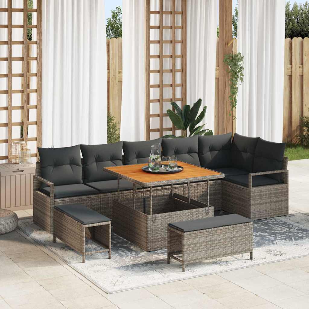 Tuin Sofa Set met kussen 9 pcs Grijs Poly riet is nu te koop bij PeponiXL, paradijselijk wonen!