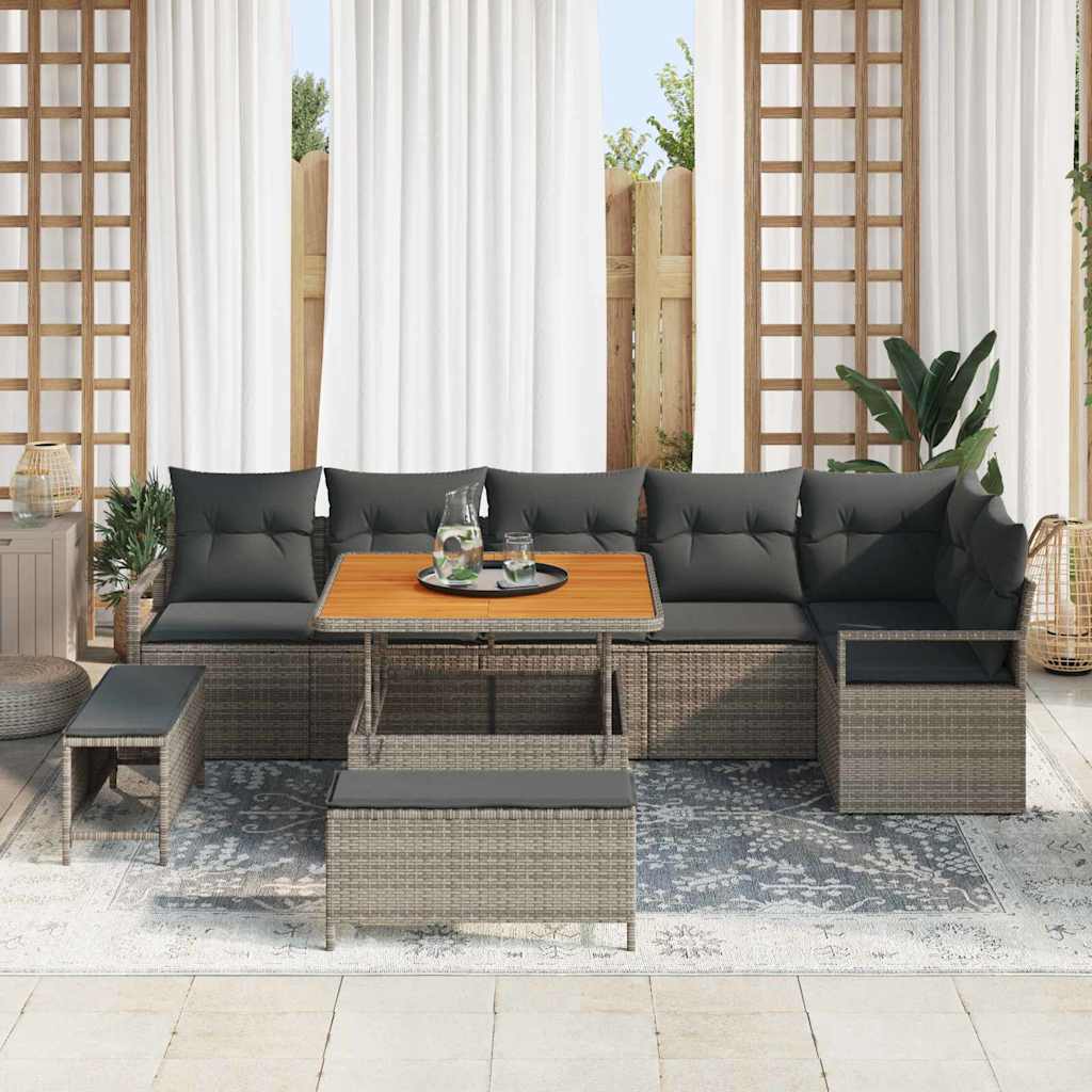 Tuin Sofa Set met kussen 9 pcs Grijs Poly riet is nu te koop bij PeponiXL, paradijselijk wonen!