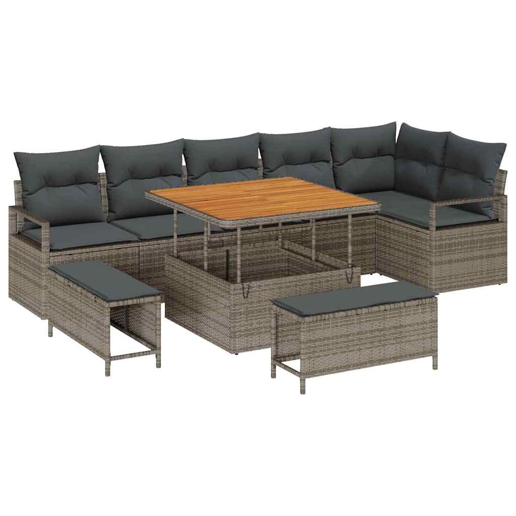 Tuin Sofa Set met kussen 9 pcs Grijs Poly riet is nu te koop bij PeponiXL, paradijselijk wonen!