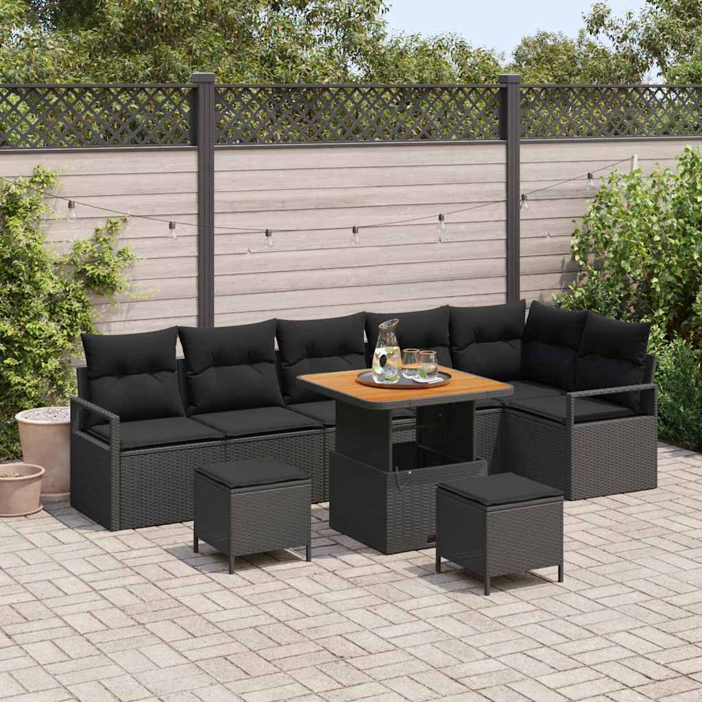 Tuin Sofa Set met kussen 9 pcs Zwart Poly riet is nu te koop bij PeponiXL, paradijselijk wonen!