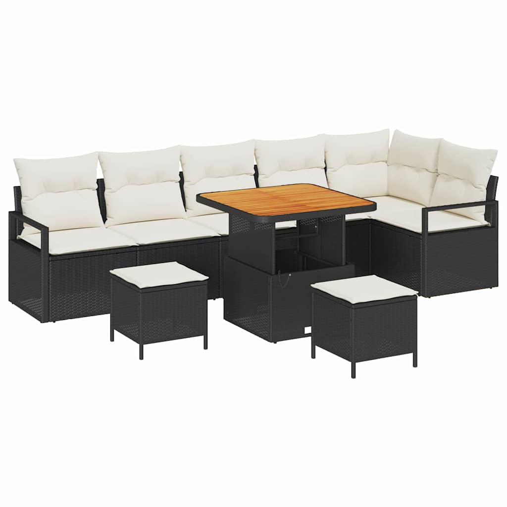 Tuin Sofa Set met kussen 9 pcs Zwart Poly riet is nu te koop bij PeponiXL, paradijselijk wonen!