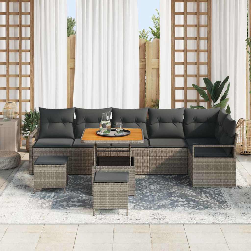 Tuin Sofa Set met kussen 9 pcs Grijs Poly riet is nu te koop bij PeponiXL, paradijselijk wonen!