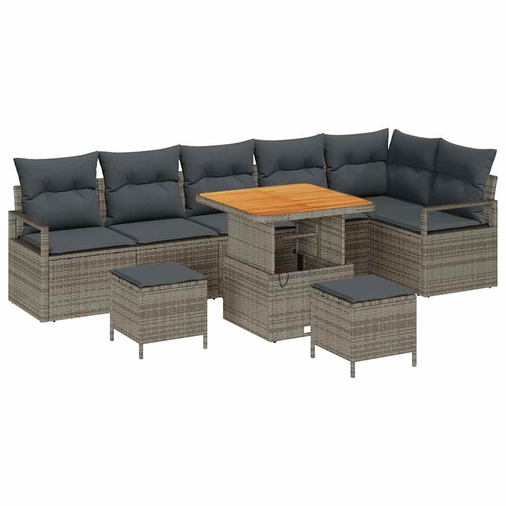 Tuin Sofa Set met kussen 9 pcs Grijs Poly riet is nu te koop bij PeponiXL, paradijselijk wonen!